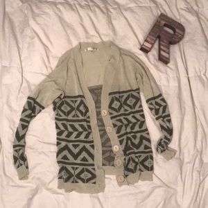 Olive and Tan Button Up Cardigan